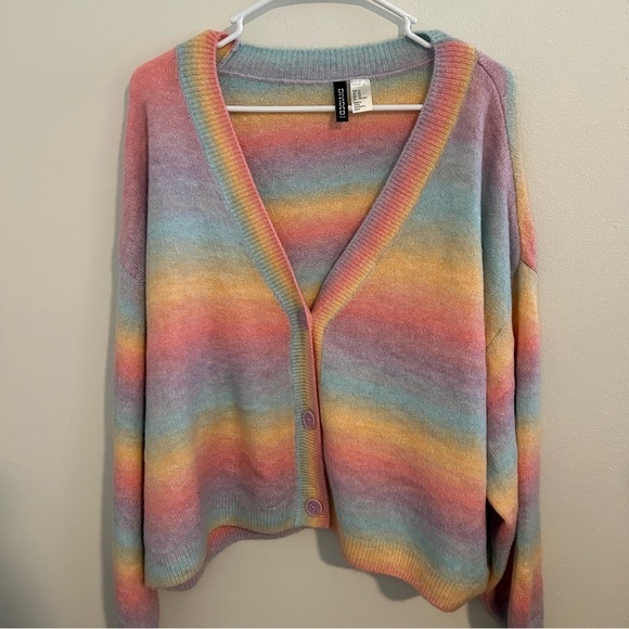 Rainbow Jacquard-knit Cardigan H&M Women’s Size XL - Picture 2 of 4
